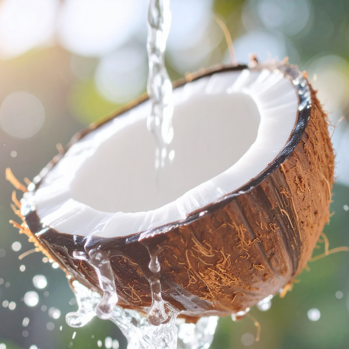 Fresh Coconut with Water Pouring Over It.